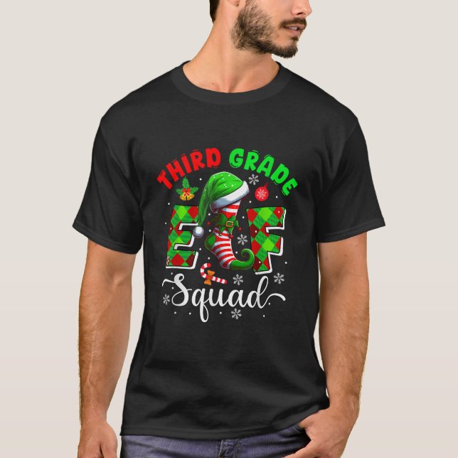 Third Grade Elf Squad Christmas Teachers Students  T-Shirt (Front)