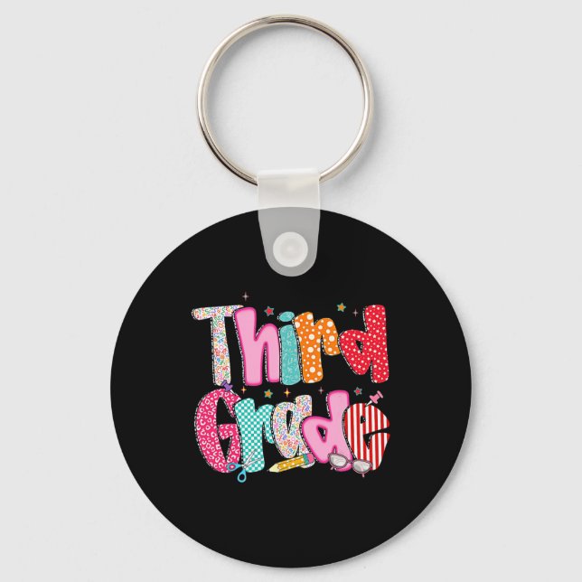 Third Grade Girls Back To School Preppy Pencil 3rd Keychain (Front)