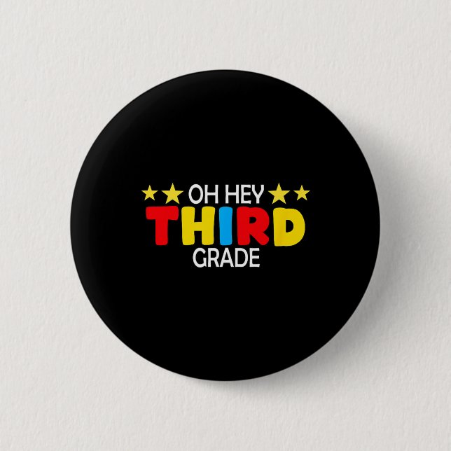 Third Grade Kids Boy Back To School Students Teach 2 Inch Round Button (Front)