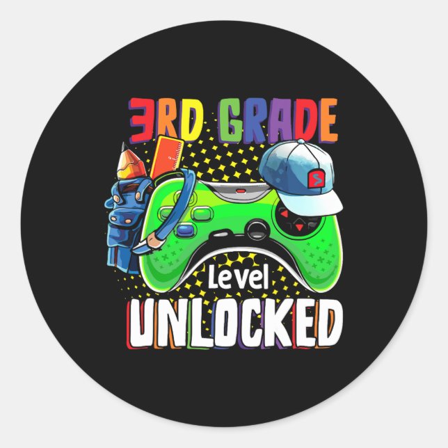 Third Grade Level Unlocked Ck To School Video Game Classic Round Sticker (Front)