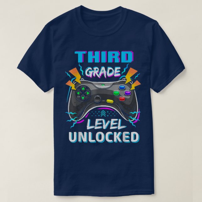 Third Grade Level Unlocked Video Game Boys Back To T-Shirt (Design Front)