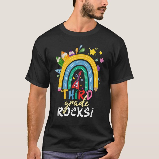 Third Grade Rocks Rainbow Kids Girls Teacher Back  T-Shirt