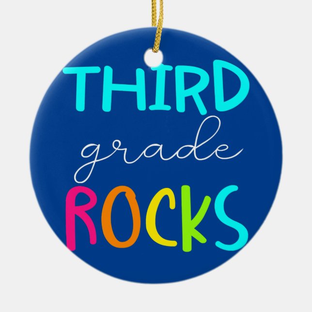 Third Grade Rocks Team 3rd Grade Teacher  Ceramic Ornament (Front)