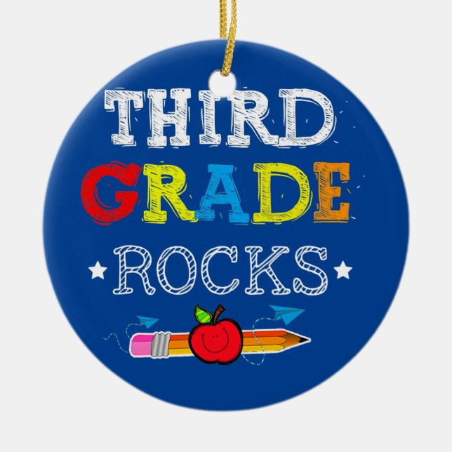 Third Grade Rocks Team 3rd Grade Teacher  Ceramic Ornament (Front)
