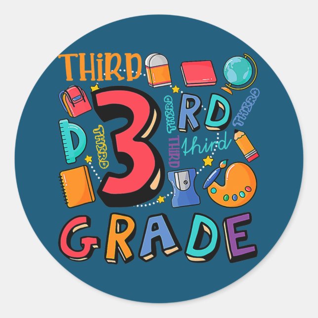 Third Grade Teacher Back To School Boys Girls 3rd Classic Round Sticker (Front)