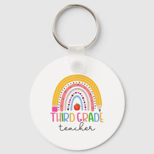 Third Grade Teacher Ck To School Boho Rainbow Leop Keychain