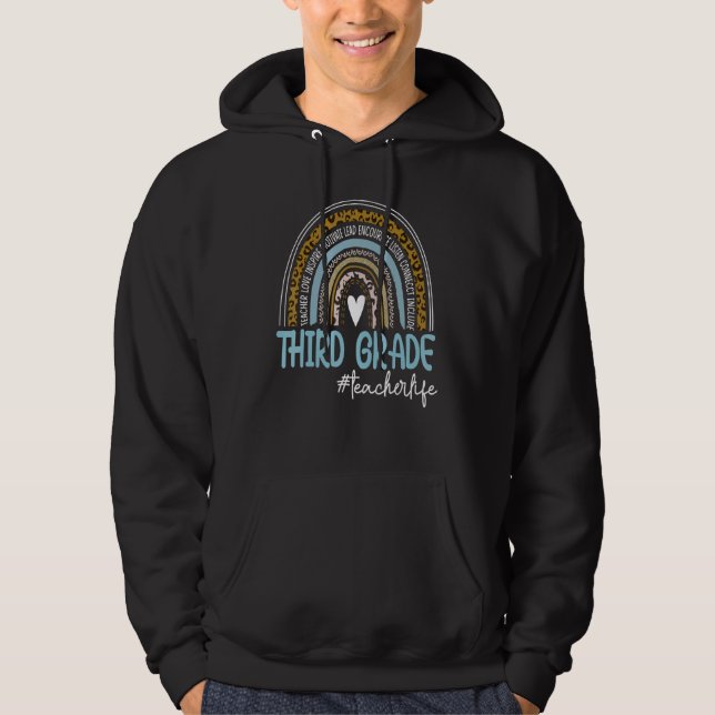 Third Grade Teacher Life Leopard Boho Rainbow Teac Hoodie (Front)