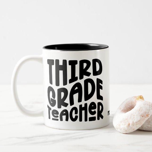 Third Grade Teacher | Minimalist Typography Design Two-Tone Coffee Mug (With Donut)
