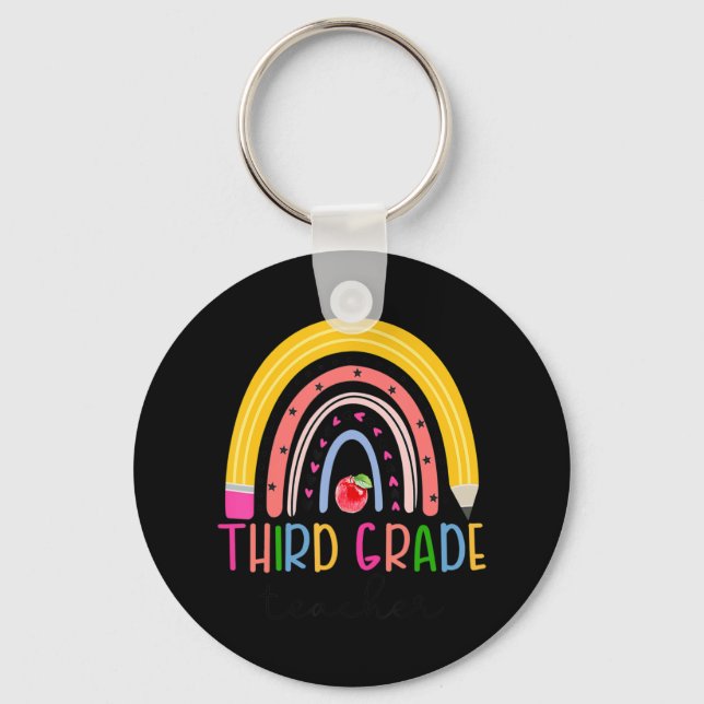 Third Grade Teacher Rainbow Teacher Back To School Keychain (Front)