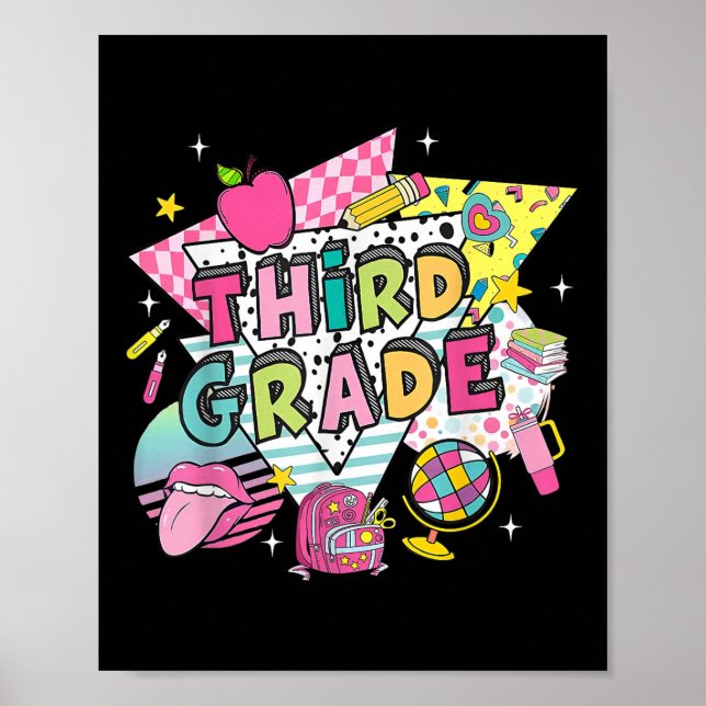 Third Grade Teacher Student Back To School Happy F Poster (Front)