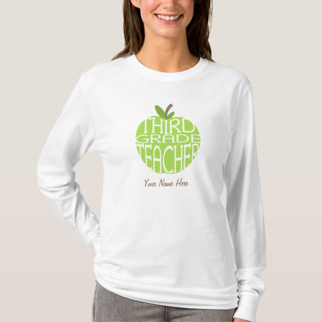 Third Grade Teacher T Shirt - Green Apple (Front)