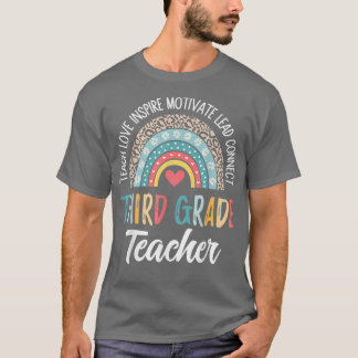 Third Grade Teacher Teach Love Inspire Boho Rainbo T-Shirt