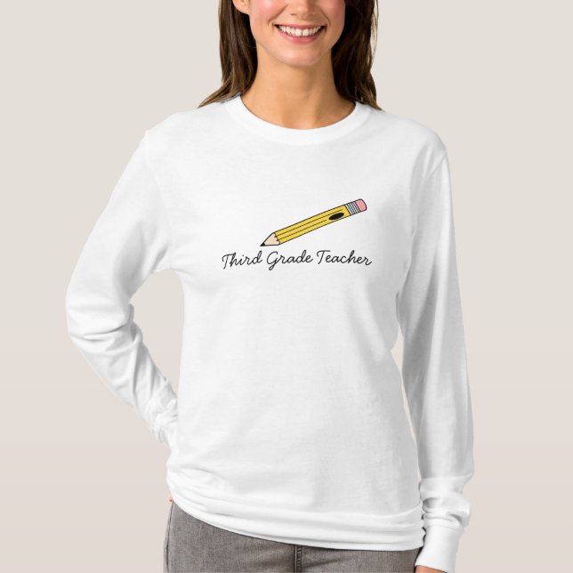 Third Grade Teacher Yellow Pencil T Shirt (Front)
