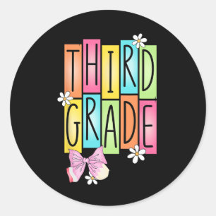 Third Grade Team Retro Coquette Back To School Gir Classic Round Sticker