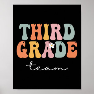Third Grade Team Retro Groovy Vintage First Day Of Poster