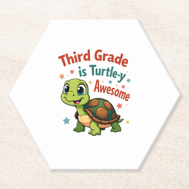 Third grade Turtle-y Awesome 3rd Grade Back to Sch Paper Coaster (Front)