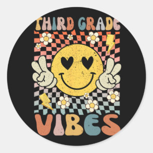 Third Grade Vibes 3rd Grade Retro Teacher 1st Day Classic Round Sticker