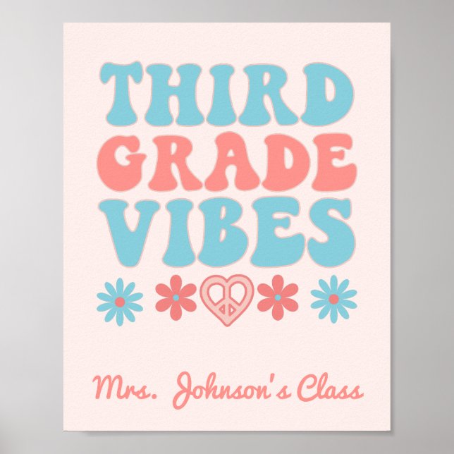 Third Grade Vibes - Retro Classroom Poster (Front)