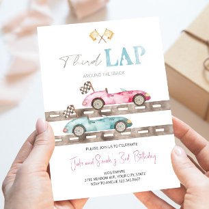 Third Lap Race Car Twins Birthday Invitation 