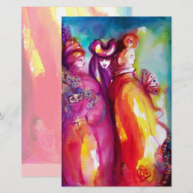 THIRD MASK ,Venetian Masquerade Ball Stationery (Front/Back)