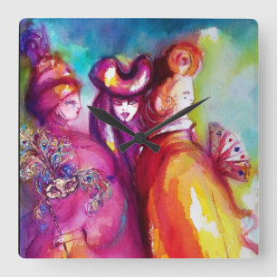 THIRD MASK / Venetian Masquerade Square Wall Clock
