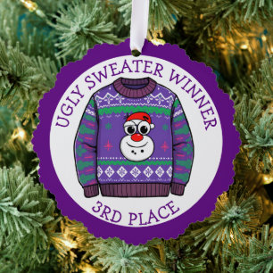 Third Place Ugly Sweater Winner Christmas Ornament Card
