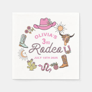 Third Rodeo Pink Western Cowboy 3rd Birthday Napkin