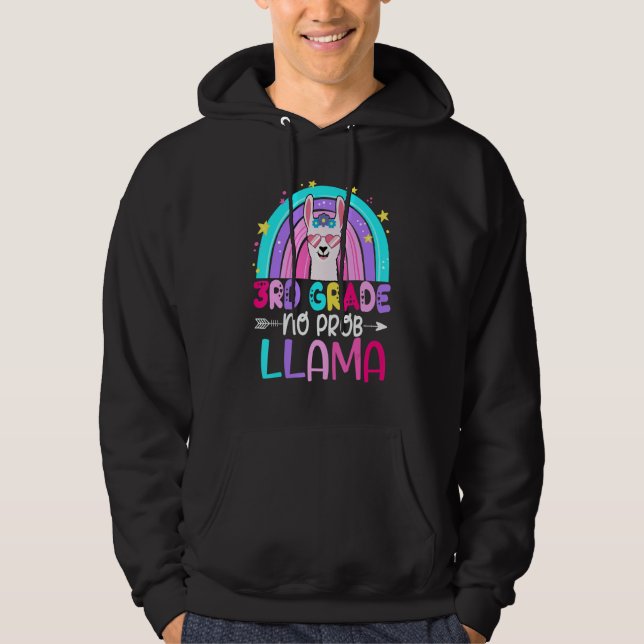 Third Team 3rd Grade Teacher Rainbow No Prob Llama Hoodie (Front)