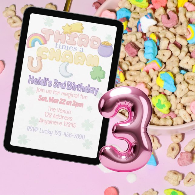 Third Times a Charm, Lucky Charm 3rd Birthday Invitation (Creator Uploaded)
