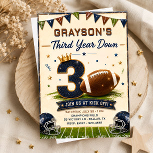 Third Year Down Football Birthday Invitation