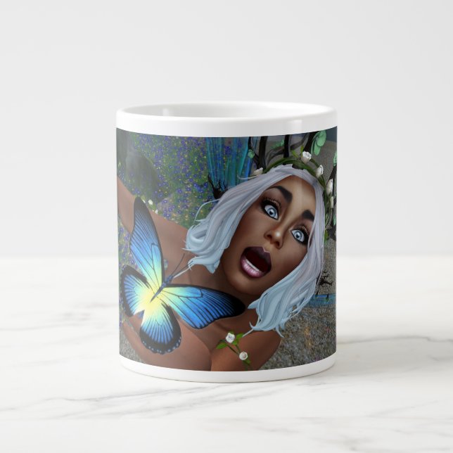 Thirsty Butterfly and Fairy  Large Coffee Mug (Front)