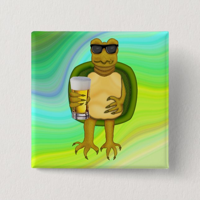 Thirsty Turtle 2 Inch Square Button (Front)