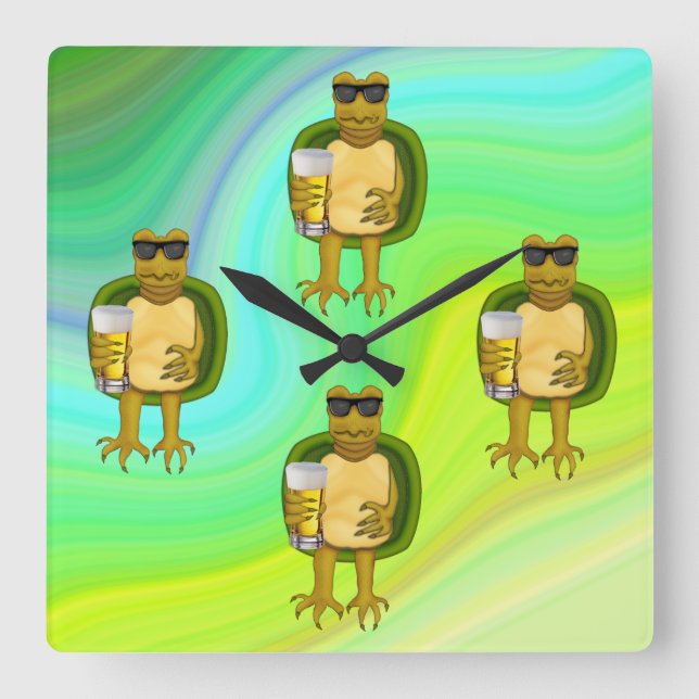 Thirsty Turtle Square Wall Clock (Front)