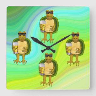 Thirsty Turtle Square Wall Clock