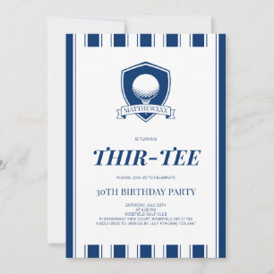 Thirtee Elegant Blue Men Golf 30th Birthday Party Invitation