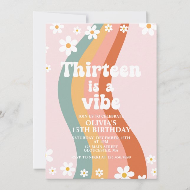 Thirteen is a Vibe groovy rainbow 13th birthday Invitation (Front)