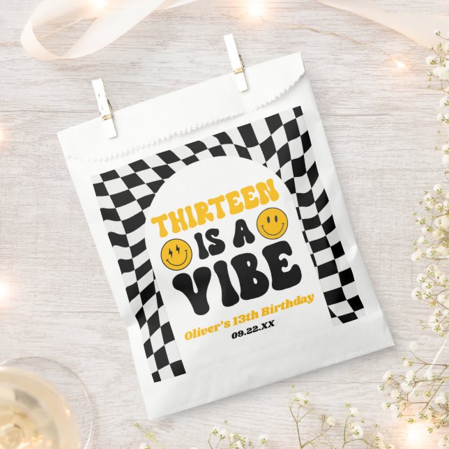 Thirteen Is A Vibe Retro 13th Birthday Party Favour Bag (Clipped)