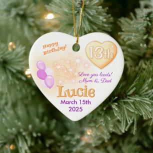 Thirteen Teenager Heart 13th Birthday Girl Ceramic Ornament