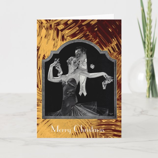 Thirties Dancing Deco Gold Happy Holidays Holiday Card (Front)