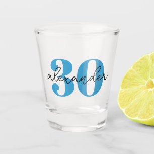 Thirty 30th birthday age modern script shot glass