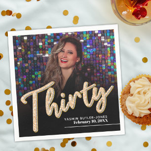 Thirty 30th Birthday custom photo script gold Napkin
