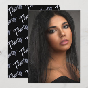 Thirty 30th Birthday photo script black silver Invitation