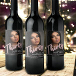 Thirty 30th Birthday photo script glitter pink  Wine Label<br><div class="desc">Thirty bold glitter style effect script text in rose pink and sliver hues on black wine or drink label. Personalize this 30th birthday party script labels with a photo of your birthday girl, name and drink or wine description or message. Ideal for your party tables or to gift to a...</div>