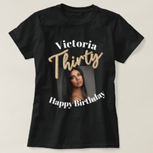 Thirty 30th Birthday photo script golden silver T-Shirt