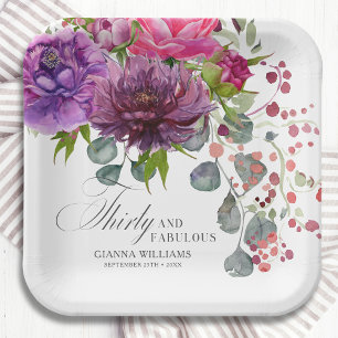 Thirty and Fabulous Elegant Floral 30th Birthday Paper Plate