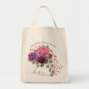 Thirty and Fabulous Elegant Floral 30th Birthday Tote Bag