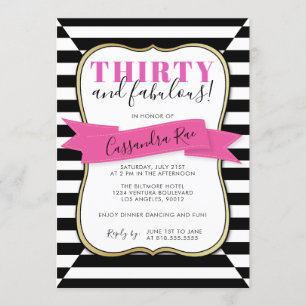THIRTY AND FABULOUS STRIPED INVITATION
