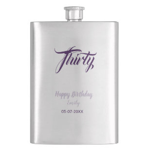 Thirty birthday 30th purple pastel name date styli hip flask