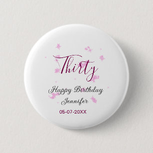 Thirty birthday pink glitter stars black 30th date 2 inch round button
