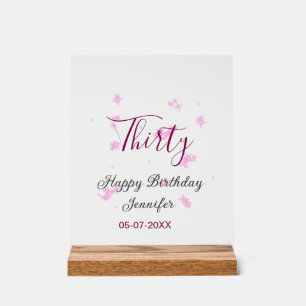 Thirty birthday pink glitter stars black 30th date acrylic sign